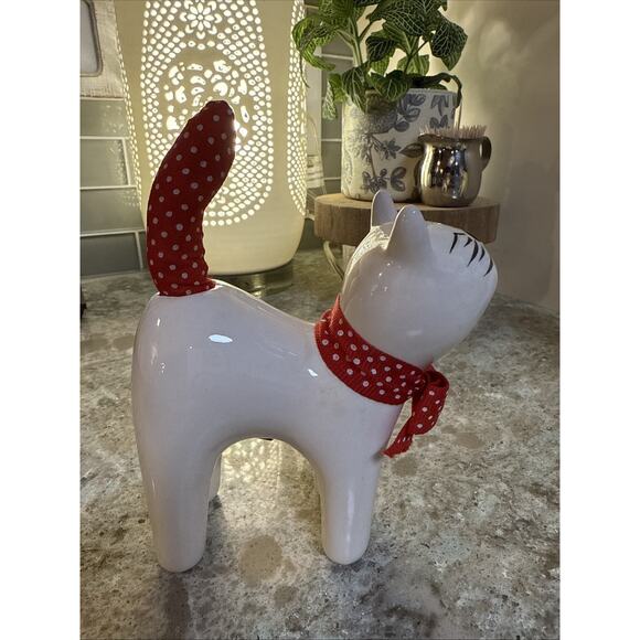 VINTAGE ENESCO CERAMIC SMILING CATS WITH POLKA DOT BOWS & TAILS - Picture 5 of 13